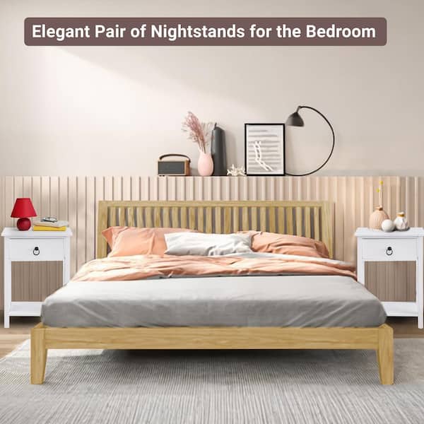 MAYKOOSH White 1 Drawer Wooden End Table with Storage Shelf Nightstand Drawer and Shelf for Small Spaces Bed Side Table 53851MK