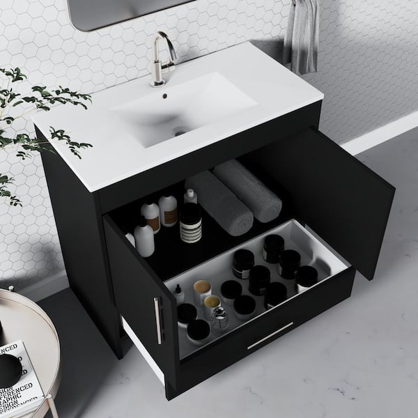 Pacific 36 in. x 18 in. D Bath Vanity in Black with Ceramic Vanity Top in White with White Basin