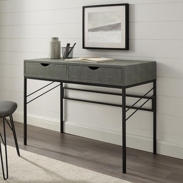 Walker Edison Furniture Company 44 in. Rectangular Grey Faux Shagreen Wood and Metal 2-Drawer Writing Desk