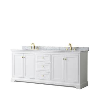 Avery 80 in. W x 22 in. D x 35 in. H Double Sink Bath Vanity in White with White Carrara Marble Top