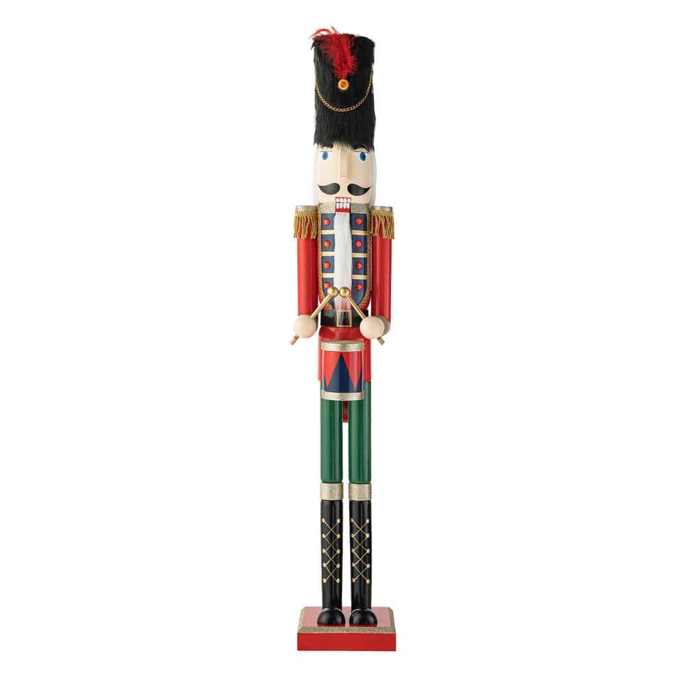 42" Red Green Gold Wooden Christmas Nutcracker with Felt Hat