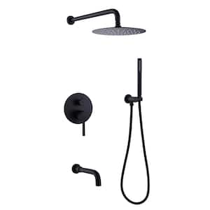 Double Handle 3-Spray Wall Mount Shower Faucet 4.4 GPM with High Pressure Tub Spout in Matte Black (Valve Included)