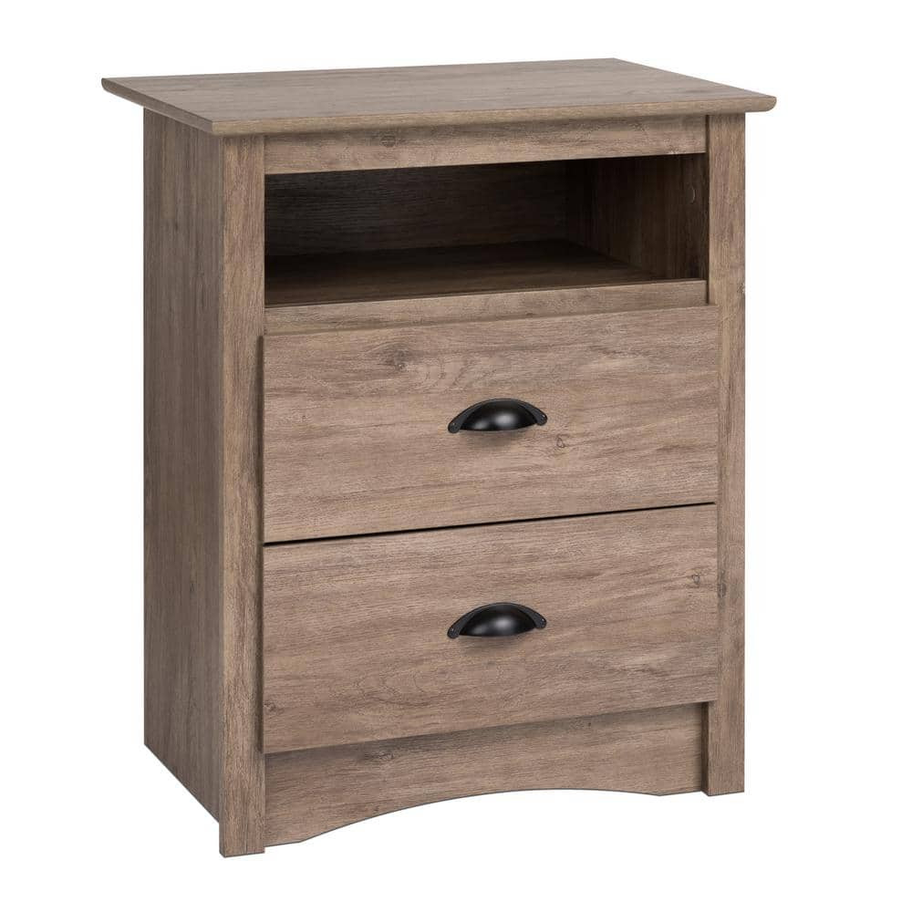 Fremont Drifted Gray 2-Drawer Nightstand with Antique Bronze Knobs