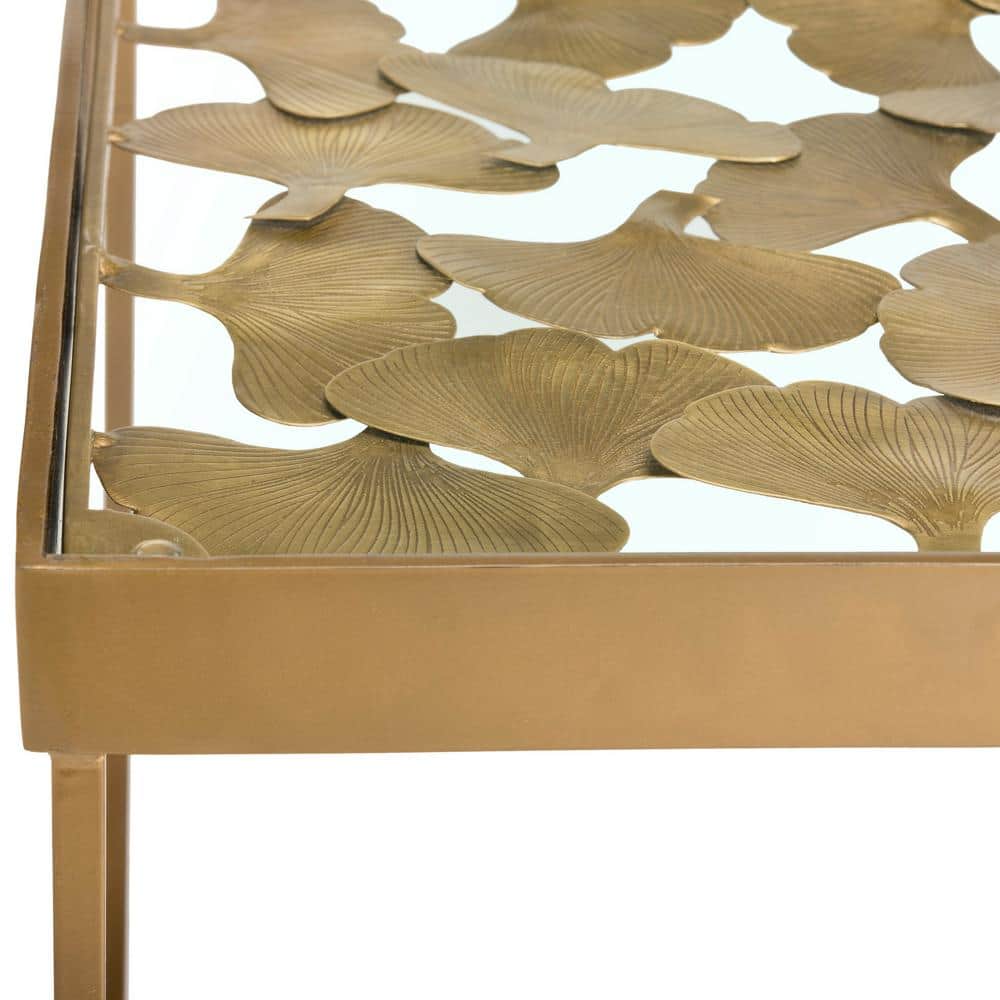 Antique Brass and Glass Leaf Square Side Table