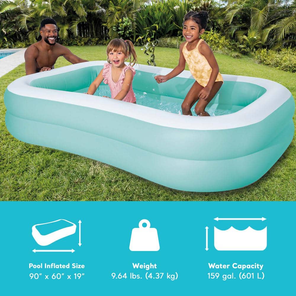 Aqua and White Rectangular Inflatable Family Pool, 90" x 60" x 19"