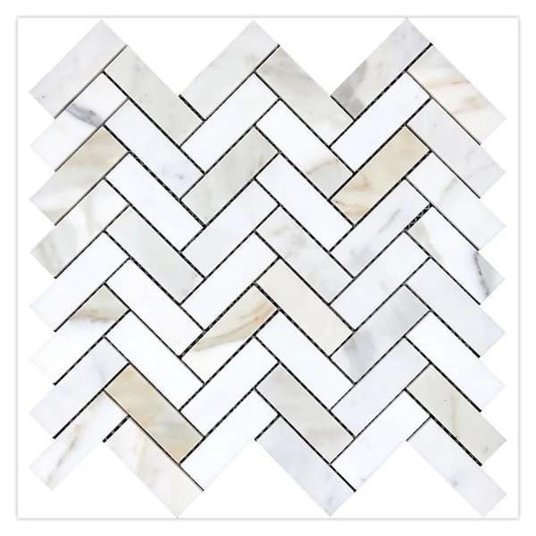 Serena 12 in. x 13 in. Honed White Gray Marble Mosaic Herringbone Wall and Floor Tile (5.29 sq. ft./case)-5 Pack