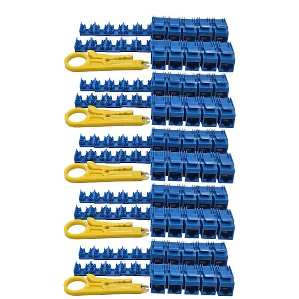 Micro Connectors, Inc Cat 6 Unshielded Punch Down Keystone Jack with Tool in Blue (50-Pack)