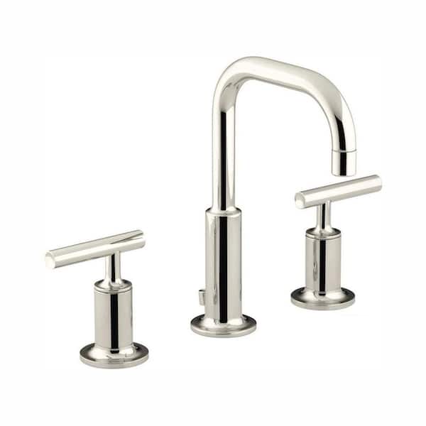 KOHLER Purist 8 in. Widespread 2-Handle Low-Arc Water-Saving Bathroom Faucet in Vibrant Polished Nickel with Low Spout