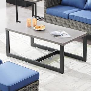 U-Weave Gray Rectangular Metal Outdoor Coffee Table with Steel Wood-Grain Top