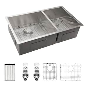 18 Gauge Stainless Steel 33 in. Double Bowl Undermount Kitchen Sink with All Accessories