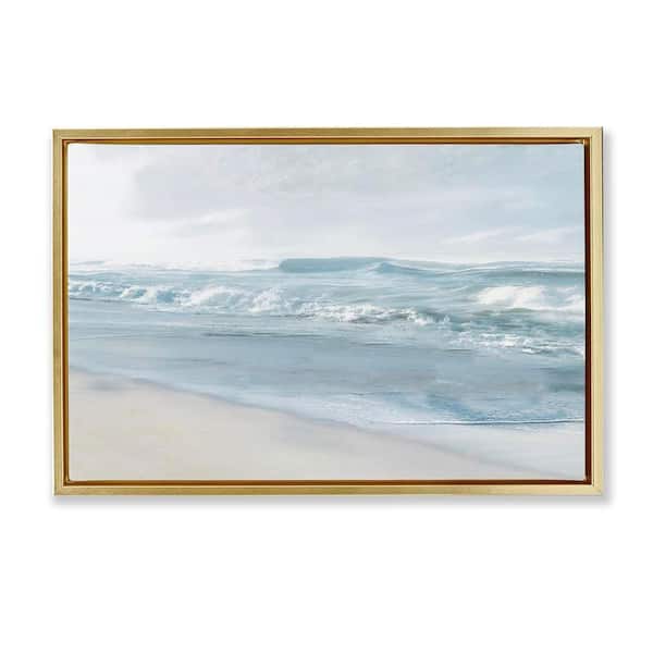 Calm Blue Beach Waves by Mike Calascibetta Gold Floater Frame Coastal Graphic Art Print 21 in. x 31 in.