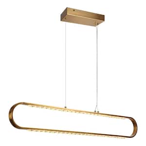 Bourosim 2-Light Integrated LED Plating Brass Linear Island Chandelier with Crystal Accents