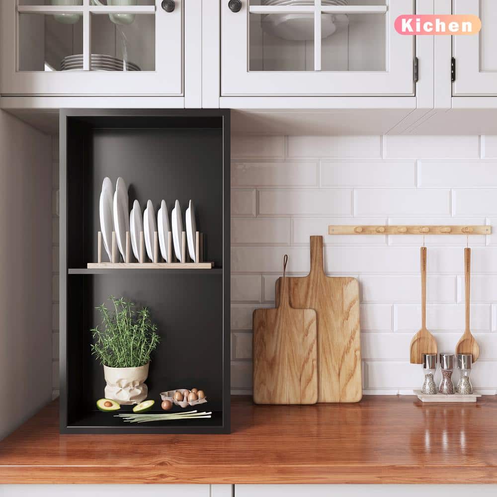 Matte Black Stainless Steel Double Shelf Recessed Shower Niche