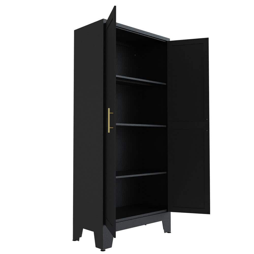 27.55 in. W x 13.78 in. D x 61 in. H Bathroom Black Linen Cabinet