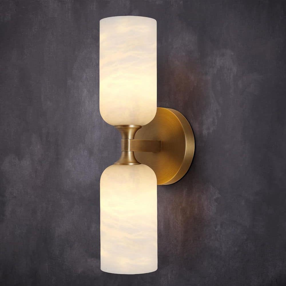 14 in. 2 Light Antique Brass Wall Sconce Alabaster Modern Marble Bathroom Vanity Wall Sconce for Hallway Foyer(1-Pieces) price history on PriceWatchPro
