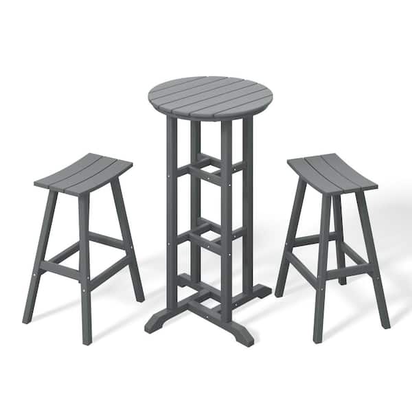 WESTIN OUTDOOR Laguna 3-Piece HDPE Weather Resistant Outdoor Patio Bar Height Bistro Set with Saddle Seat Barstools, Gray