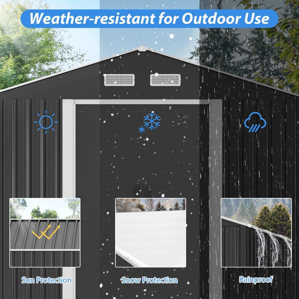 8' x 12' Gray Metal Garden Storage Shed with Windows