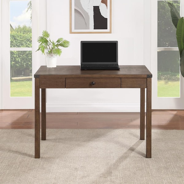 Office Star Products Victor 42 in. Rectangle Brown Oak Wood 1-Drawer Writing Desk