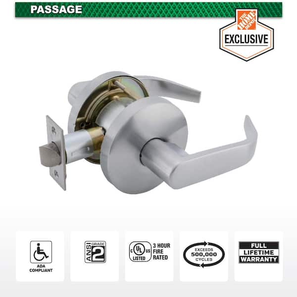 Universal Hardware Universal Hardware Heavy Duty Commercial Passage Curved Lever Cylindrical, ADA, UL 3-Hr Fire, ANSI Grade 2, Satin Chrome