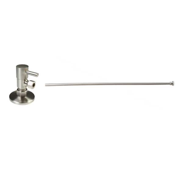 Westbrass 5/8 in. x 3/8 in. OD x 20 in. Flat Head Toilet Supply Line Kit with Round Handle 1/4-Turn Angle Stop, Satin Nickel