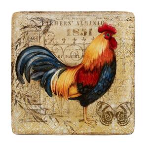 Gilded Rooster Multi-Colored 12.5 in. Ceramic Square Platter