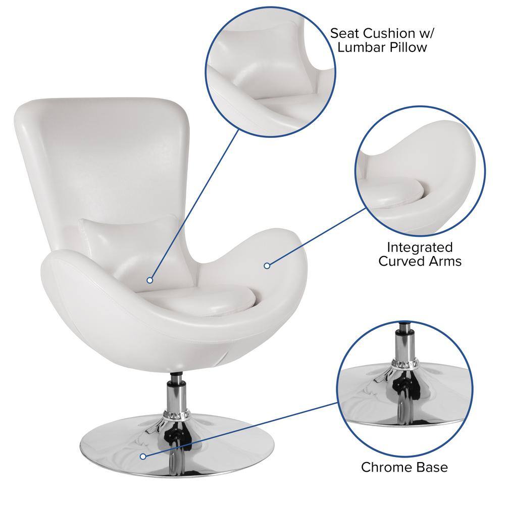 White Leather High Back Swivel Reception Chair with Chrome Base