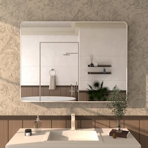 Zyphi 48 in. W x 36 in. H Rectangular Framed Wall Bathroom Vanity Mirror in Brushed Nickel