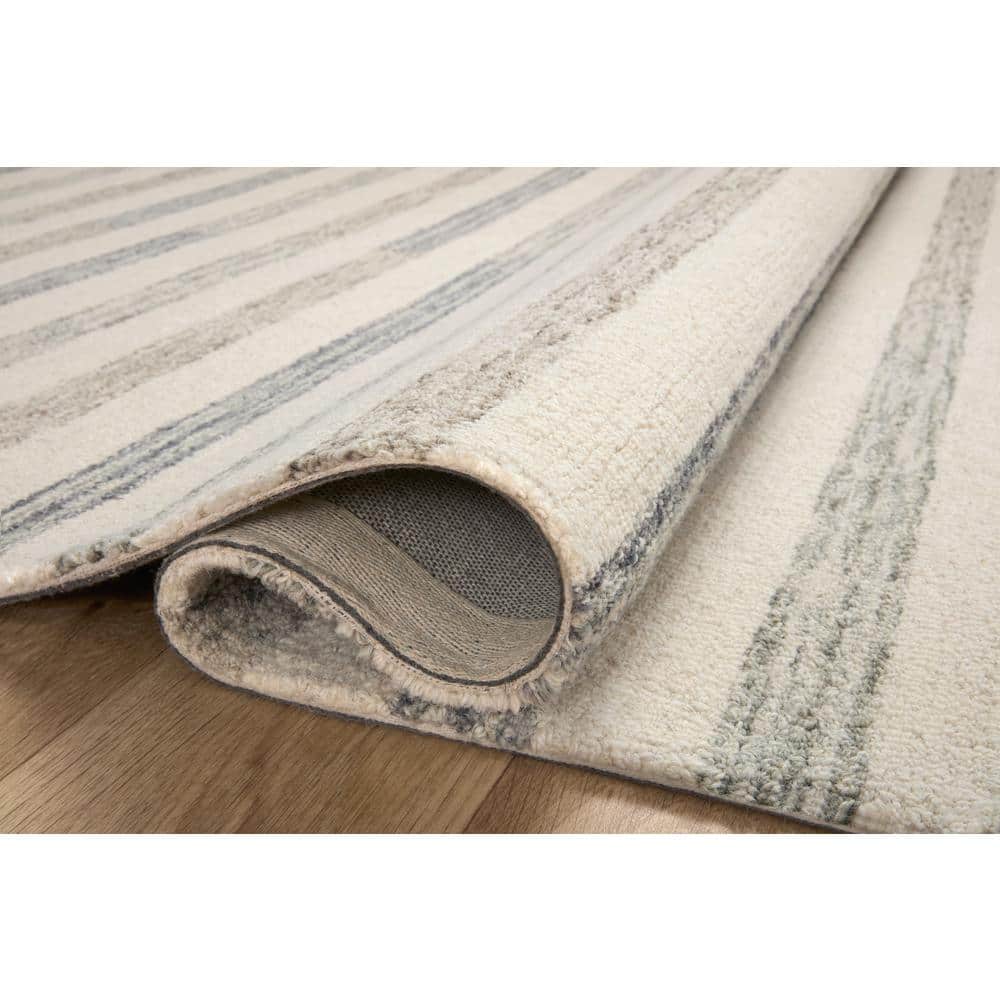 Ivory Stripe Tufted Wool Area Rug 9'3" x 13' - Handmade and Durable