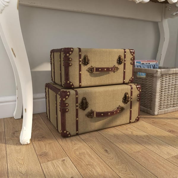 Litton Lane Beige Wood Vintage Trunk (Set of 2) 62258 - The