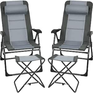 2-Pieces Patio Folding Dining Chairs set with Adjustable Backrest and Ottomans