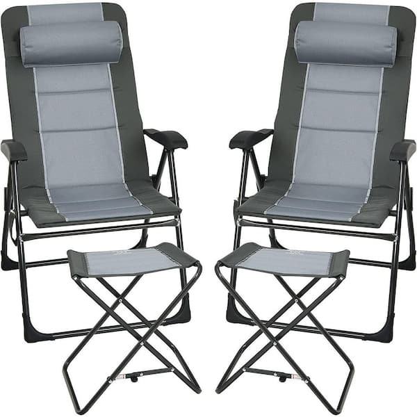 Alpulon 2-Pieces Patio Folding Dining Chairs set with Adjustable Backrest and Ottomans