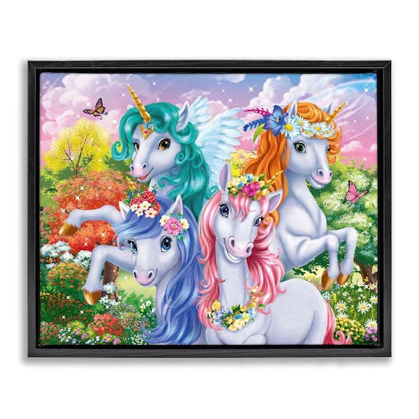 Cute Unicorn Selfie by Image World Black Floater Frame Fantasy Graphic Art Print 17 in. x 21 in.