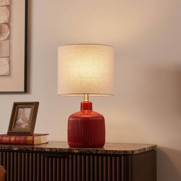 KAWOTI 17.5 in. Red Glossy Contemporary Ceramic Table Lamp for