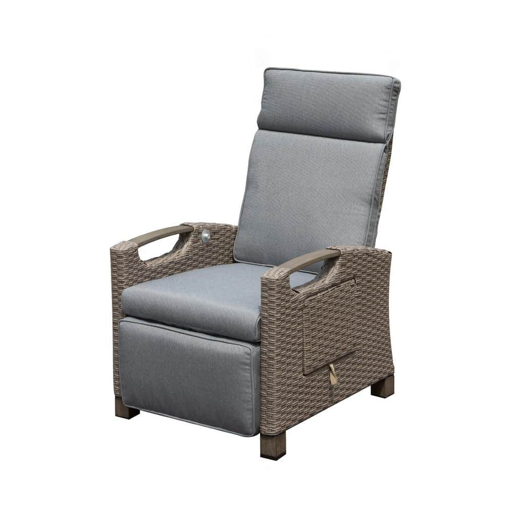 maocao hoom Metal and Wicker Outdoor Recliner Chair with 6.8 in ...