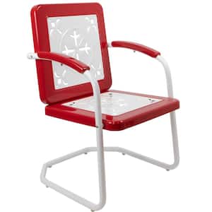 35 in. Square Outdoor Retro Tulip Armchair Red and White