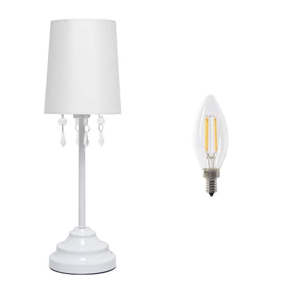 17.5 in. Table Lamp with Fabric Shade and Hanging Acrylic Beads with LED Bulb White