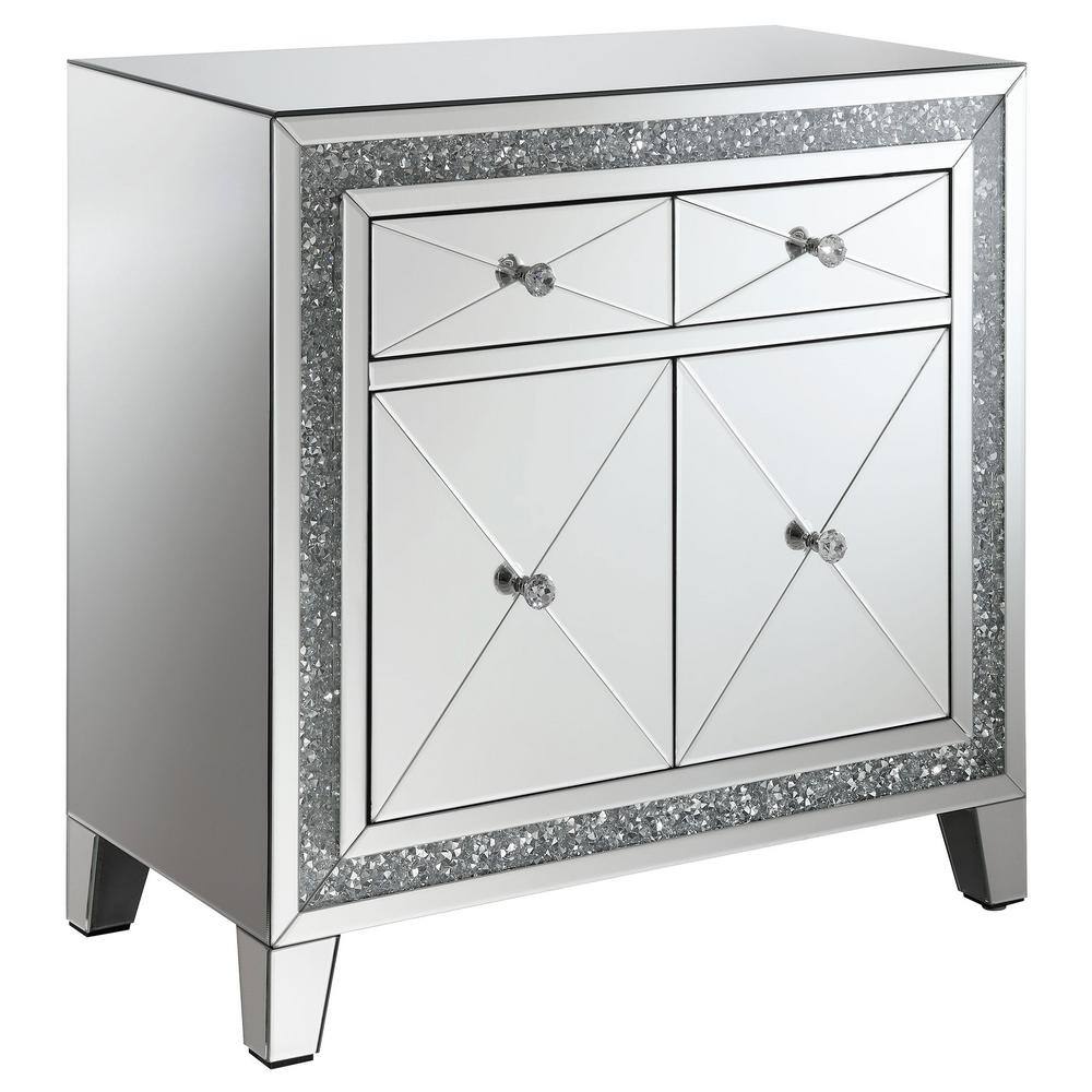Contemporary Arwen 2-Drawer Silver Mirror LED Accent Cabinet