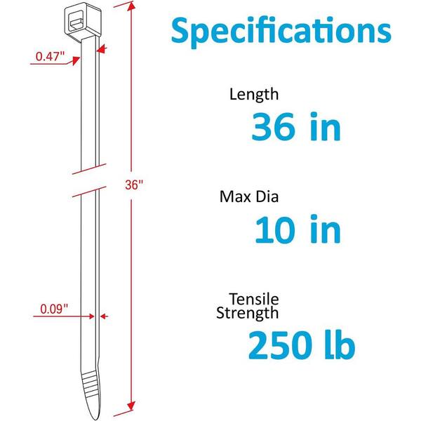 Ahfiwaso 36 in. Large Cable Zip Tie Heavy Duty with 250 lb Ahfiwaso 36 in. Large Cable Zip Tie Heavy Duty with 250 lb