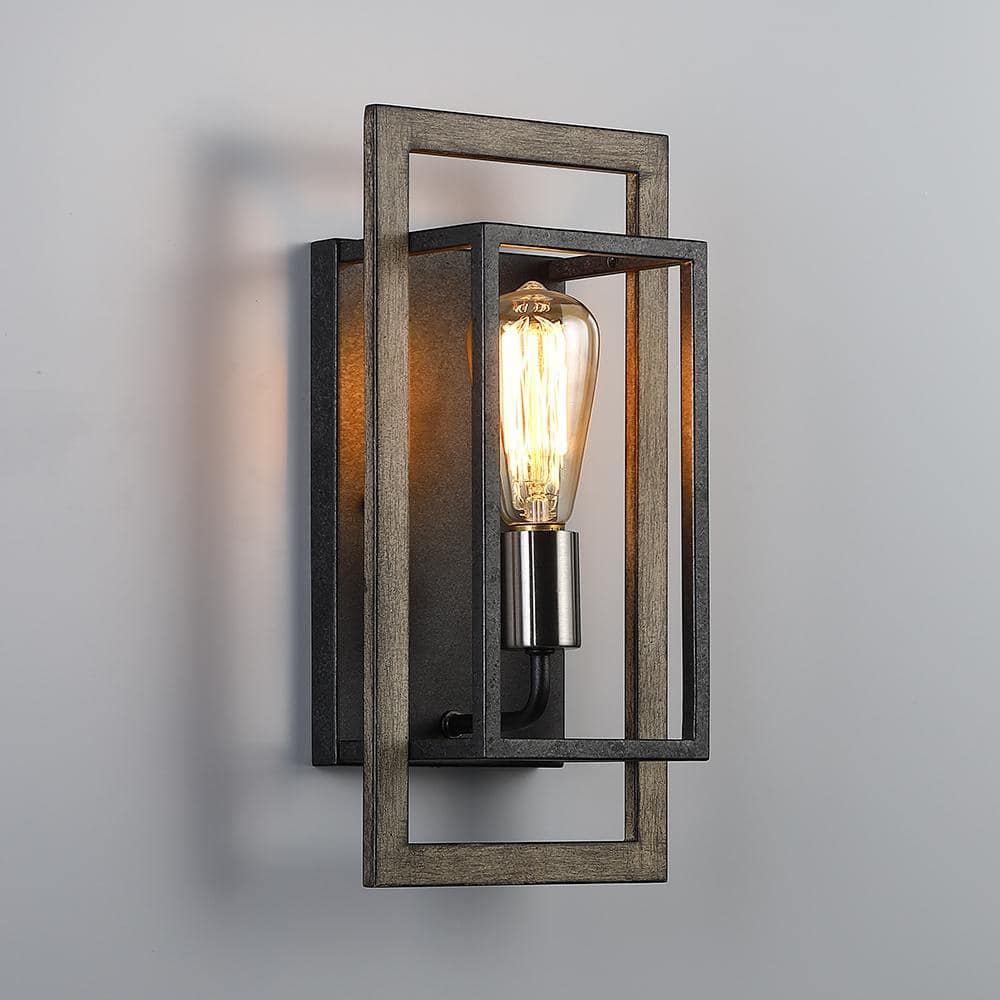TRUE FINE Sullivan 1Light Black/Wood Tone Rustic Farmhouse Wall Sconce TD10008W The Home Depot