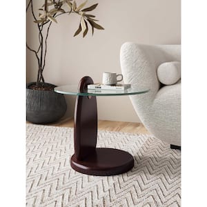 Artesia Modern 19.68 in. Dark Walnut Round Tempered Glass Top End Table