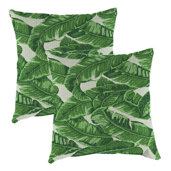 19 in. L x 19 in. W x 5 in. T Square Outdoor Throw Pillow in Sunbrella Tropics Jungle (2-Pack)