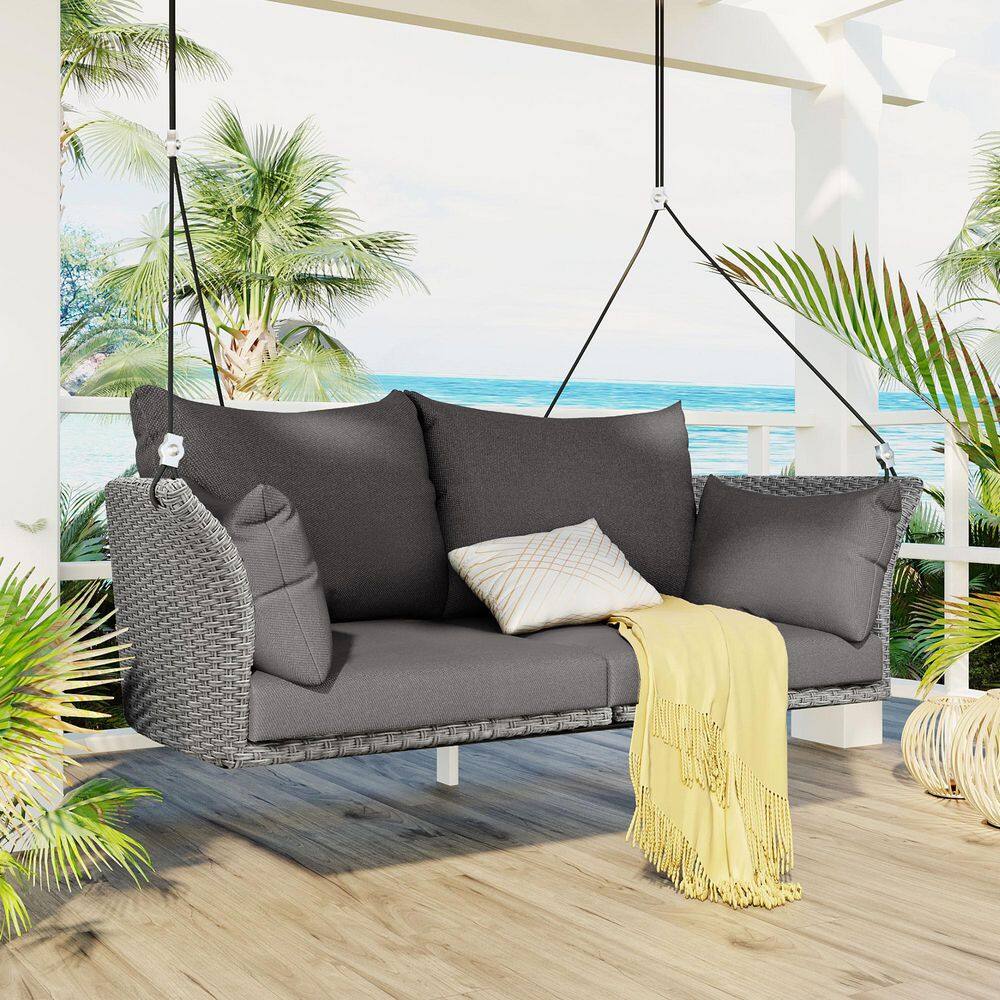 2-Person Gray Wicker Porch Swing with Ropes and Gray Cushions price history on PriceWatchPro