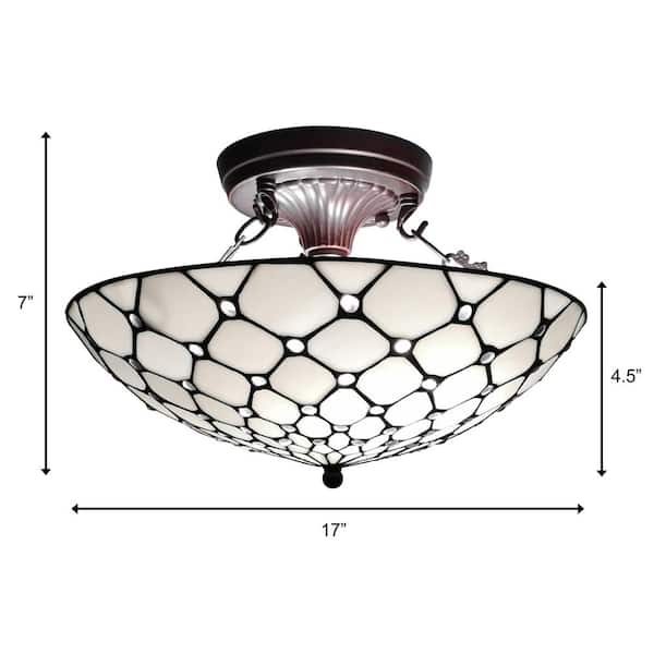 Amora Lighting 16 2-Light White Tiffany Style Jeweled Flush