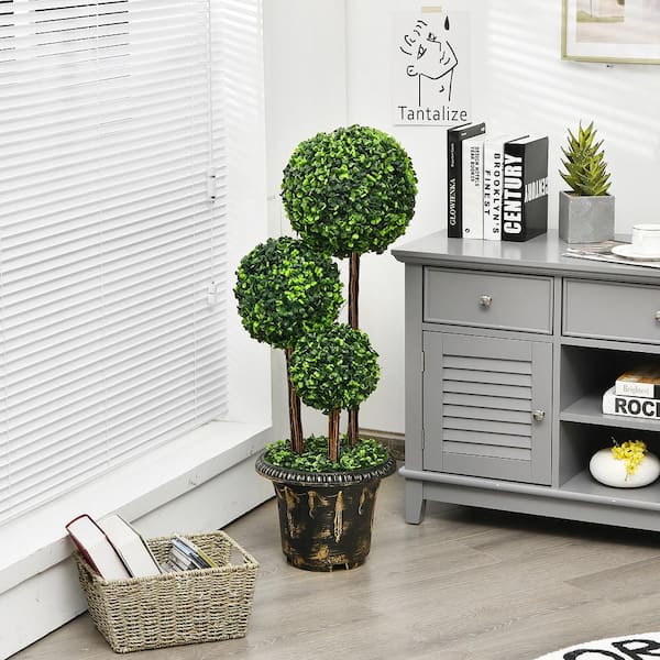 Costway 3 ft. Artificial Topiary Triple Ball Tree Plant Bonsai Category Indoor Outdoor UV Resistant