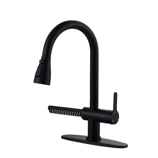 15.7 in. H Pull Down Sprayer Kitchen Faucet with 3-Modes 360° Spout Swivel and Unique Waterfall Spout in Matte Black