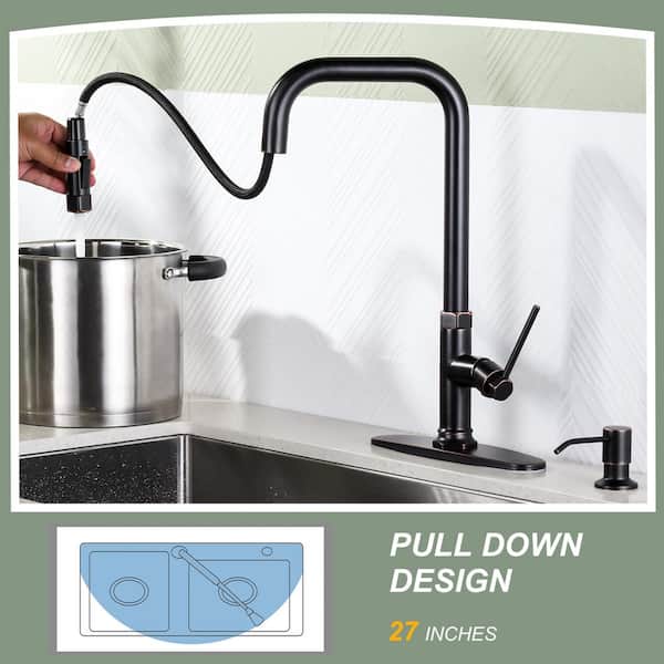 Single Handle Pull Down Sprayer Kitchen Faucet with 27 in. Extend Pipe Stainless Steel in Oil Rubbed Bronze