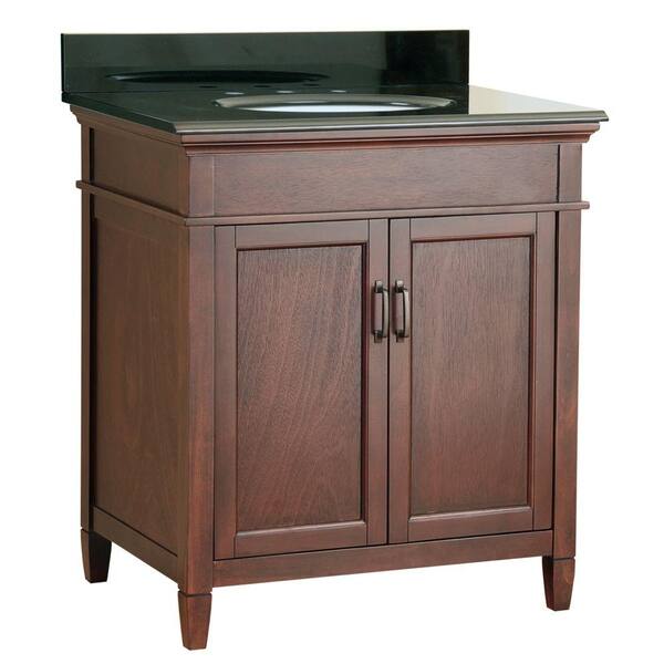 Home Decorators Collection Ashburn 31 in. W x 22 in. D Vanity in Mahogany with Colorpoint Vanity Top in Black