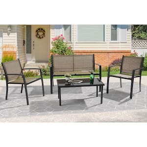 4-Piece All-Weather Rust-Resistant Metal and Textilene Patio Conversation Sets in Taupe