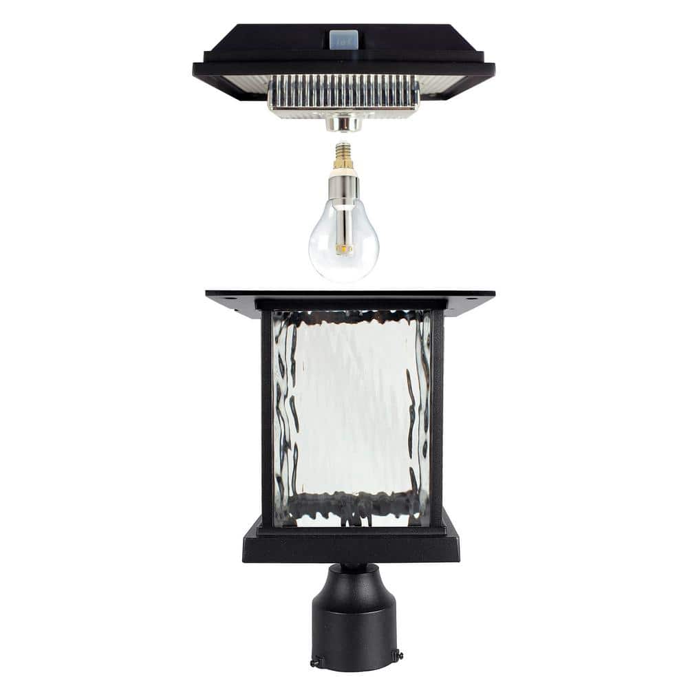 Aspen Black Aluminum Solar Lamp Post with Clear Rain Glass