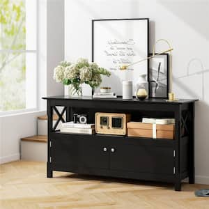 44 in. W Free Standing TV Cabinet Wooden Console TV Media Entertainment Black Maximum Television Size 48 in.